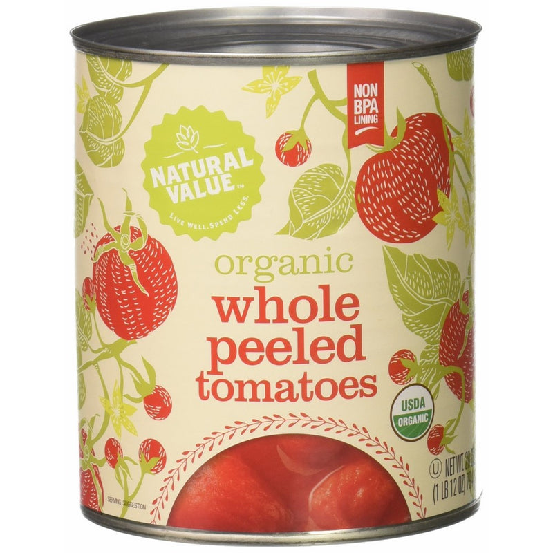 Natural Value Organic Whole Peeled Tomatoes in Tomato Juice, 28 Ounce Cans (Pack of 12)