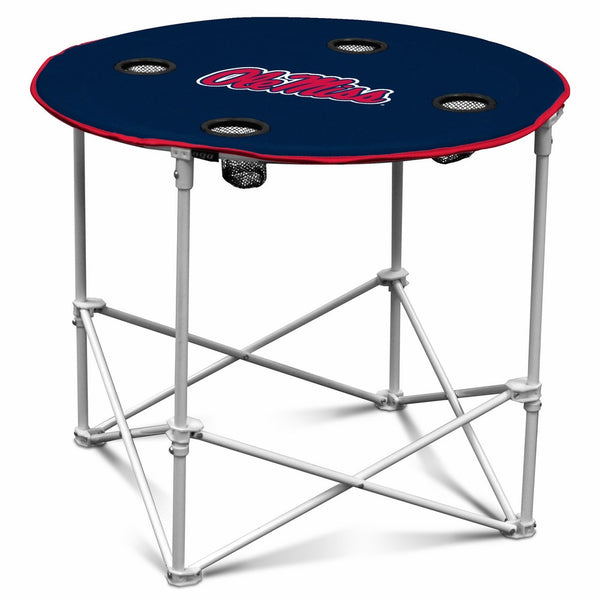 Logo Brands Ole Miss Rebels Collapsible Round Table with 4 Cup Holders and Carry Bag