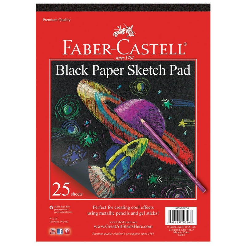 Faber-Castell Black Paper Pad 9" X 12" 25 sheets