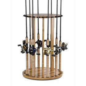 Organized Fishing Spinning Floor Rack for Fishing Rod Storage, Holds up to 24 Fishing Rods, Oak Finish, BPSP-024