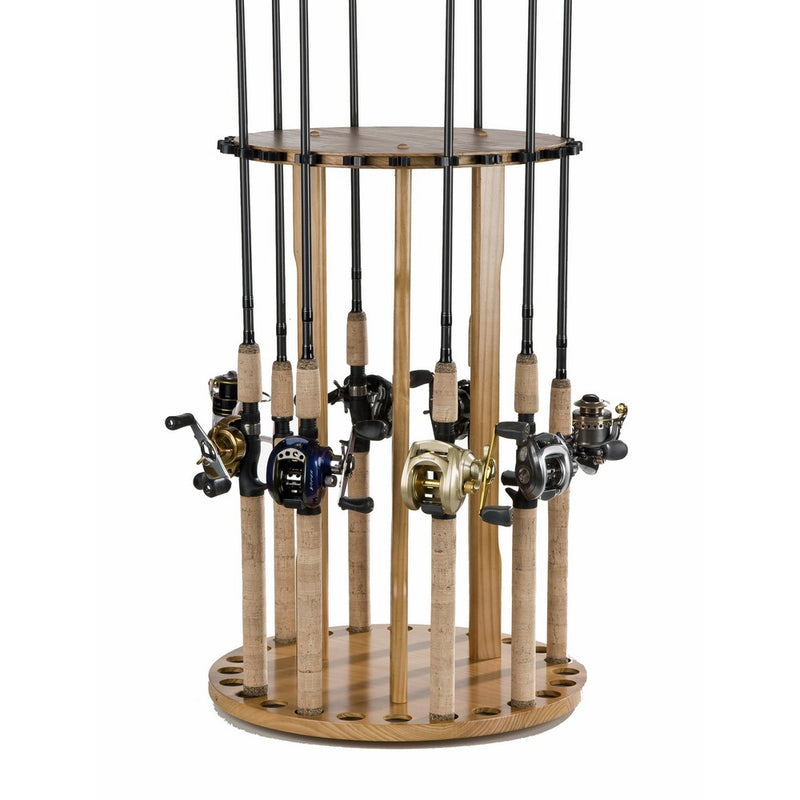 Organized Fishing Spinning Floor Rack for Fishing Rod Storage, Holds up to 24 Fishing Rods, Oak Finish, BPSP-024
