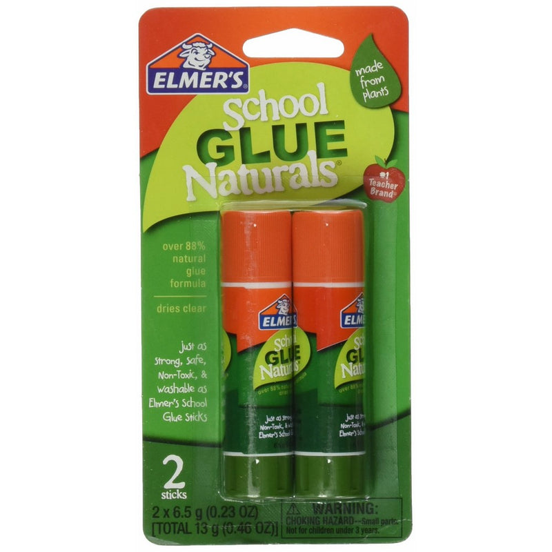 ELMERS School Glue Naturals Clear 0.21 Oz Stick, 2 Per Pack (E5044)