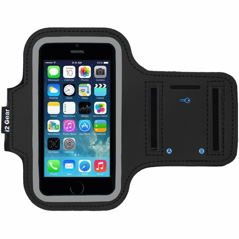 iPhone 5/5S/5c SE Running & Exercise Armband with Key Holder & Reflective Band | Also Fits iPhone 4/4S (Black)