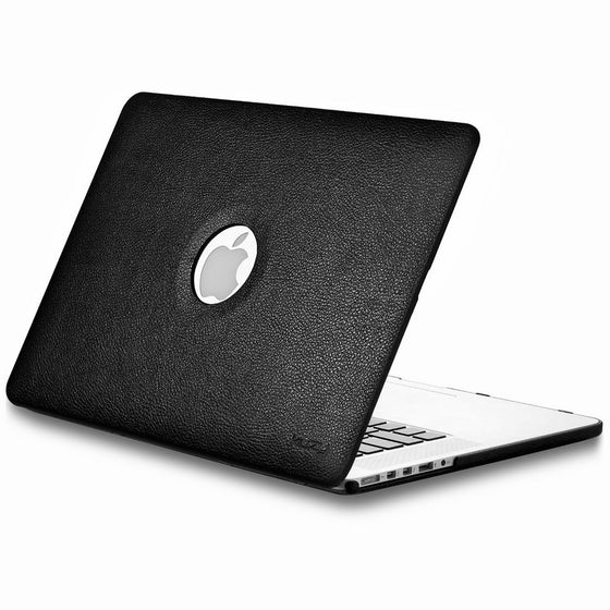 Kuzy BLACK LEATHER Hard Case for Older MacBook Pro 15.4" with Retina Display Model: A1398 Shell Cover 15-Inch Leatherette - BLACK