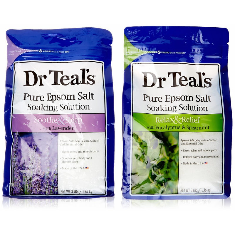 Dr Teal's Epsom Salt Soaking Solution, Eucalyptus and Lavender, 2 Count - 3lb Bags, 6lbs Total