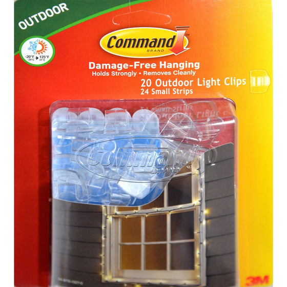 Command Clips for Hanging Outdoor String Lights, 20 Clear Clips
