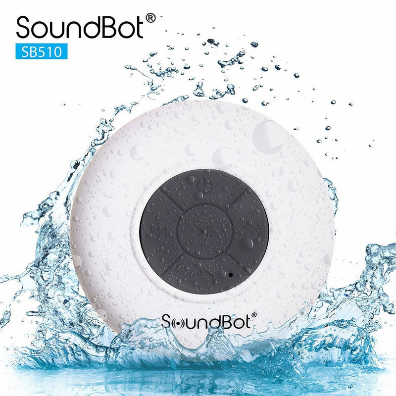 SoundBot SB510 HD Water Resistant Bluetooth 3.0 Shower Speaker, Handsfree Portable Speakerphone with Built-in Mic, 6hrs of playtime, Control Buttons and Dedicated Suction Cup for Showers (White)