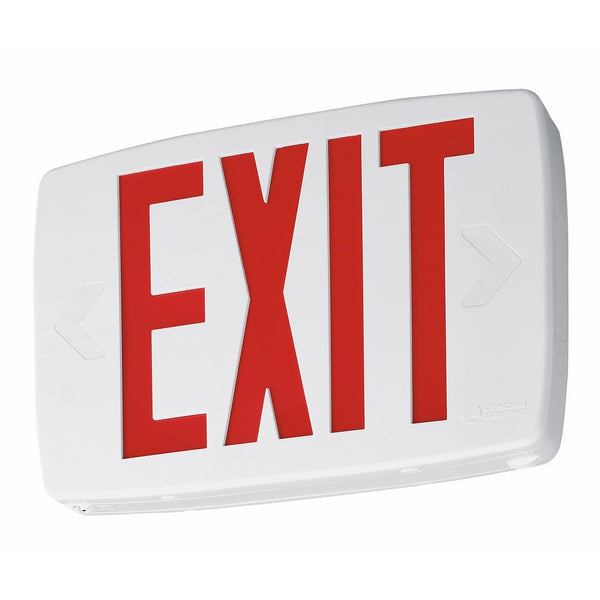 Lithonia Lighting LQM S W 3 R 120/277 EL N SD M6 Quantum Thermoplastic LED Emergency Exit Sign with Stencil-Faced White Housing and Red Letters with Nickel Cadium battery and Self Diagnostic