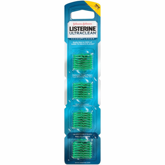 Listerine Ultraclean Access Disposable Snap-On Flosser Refill Heads For Proper Oral Care, Mint Flavored, 28 Count