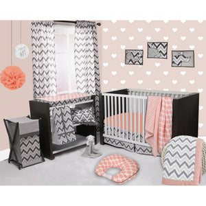 Bacati Ikat Coral/grey Dots/stripes 4 Crib Set with 2 Muslin Blankets