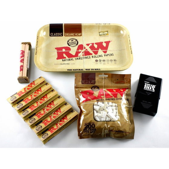 RAW Rolling Tray  110mm RAW Roller  RAW King Size Rolling Papers  RAW Filter Tips  Laramie Cigarette Case Bundle / Kit