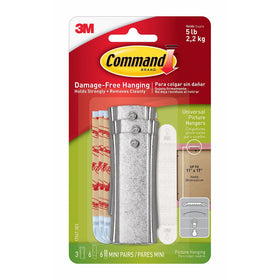 Command Large Universal Picture Hangers w/Frame Stabilizer Strips, 3-Hangers, Hangs 5-Pounds (17047-3ES)