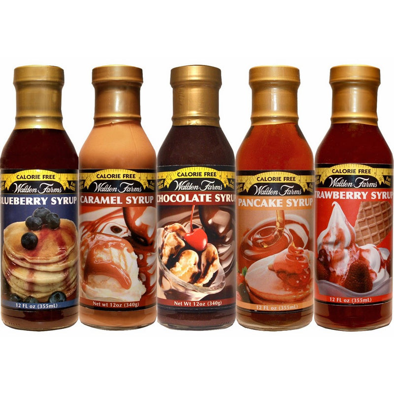 Walden Farms Caramel Syrup/Blueberry Syrup/Strawberry Syrup/Pancake Syrup/Chocolate Syrup – Sweet Syrups 12 oz. x5.