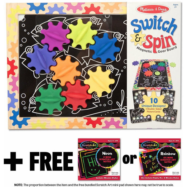 Switch and Spin Magnetic Gear Board FREE Melissa & Doug Scratch Art Mini-Pad Bundle [37457]