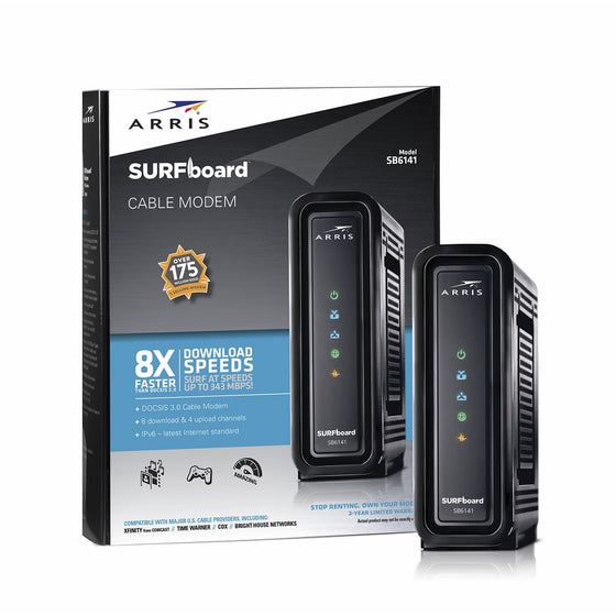 ARRIS SURFboard SB6141 8x4 DOCSIS 3.0 Cable Modem- Retail Package- Black