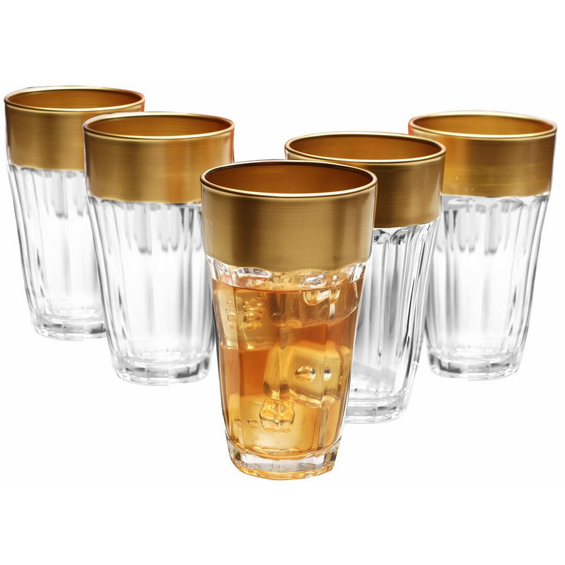 Circleware De'ore Gold Rimmed Drinking Glasses, 12 Ounce, Set of 6