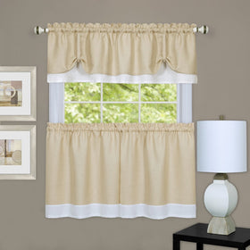 Achim Home Furnishings Darcy Window Curtain Tier Pair & Valance Set, 58" x 36"/14", Tan/White
