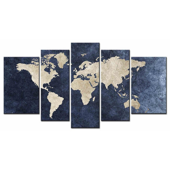 World Map Picture Canvas Wall Art Multi Painting 5 Panel Ready To Hang