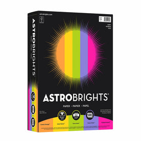 Wausau 21289 Astrobrights Color Paper, 8.5” x 11”, 24 lb/89 gsm, “Happy” 5-Color Assortment, 500 Sheets