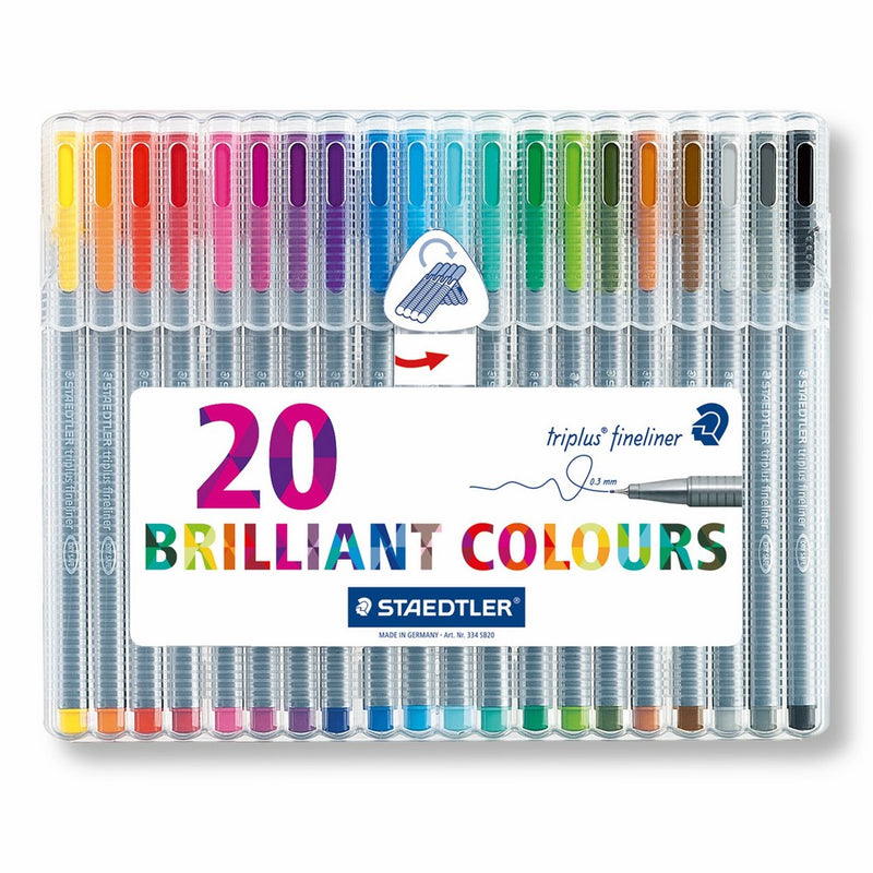 Staedtler Triplus Fineliner Pens, .3mm, Metal Clad Tip, 20-Pack, Assorted (334SB20BK)