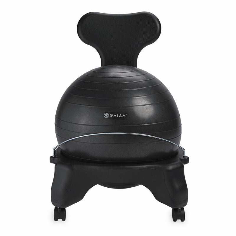 Gaiam Classic Balance Ball Chair – Exercise Stability Yoga Ball Premium Ergonomic Chair for Home and Office Desk with Air Pump, Exercise Guide and Satisfaction Guarantee, Black