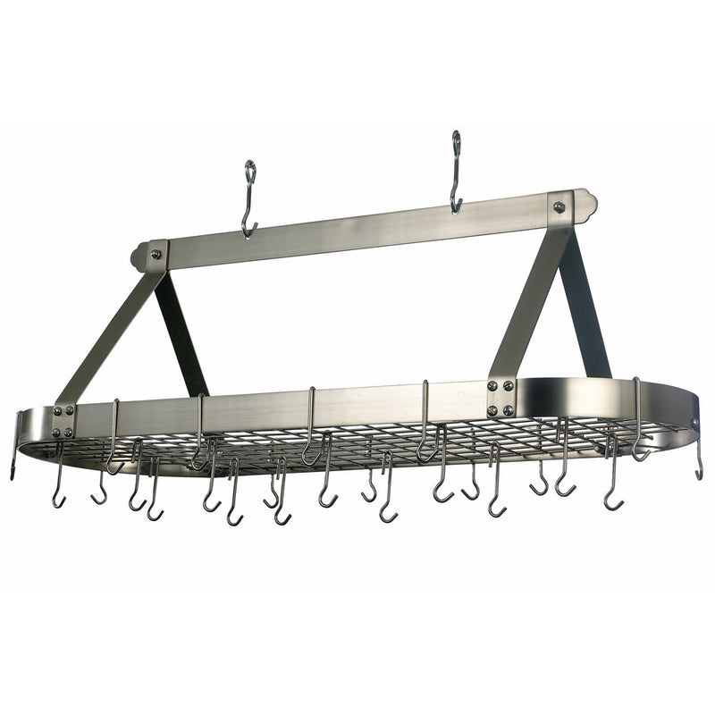 Old Dutch Oval Hanging Pot Rack with Grid & 24 Hooks, Satin Nickel, 48 x 19 x 15.5