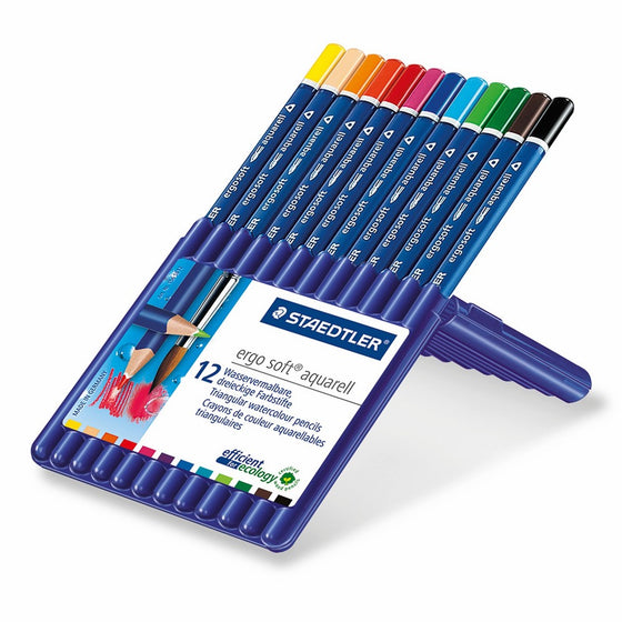 Staedtler Ergosoft Watercolor Pencils, Set of 12 Colors in Stand-up Easel Case (156SB12A6)