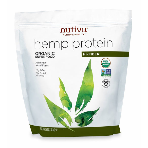 Nutiva Organic, Cold-Processed Hemp Protein from non-GMO, Sustainably Farmed Canadian Hempseed, Hi-Fiber, 3-Pound Bag