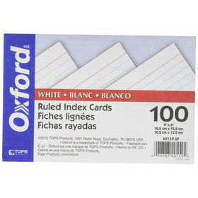Oxford Ruled Index Cards, 4" x 6", White, 100 Per Pack (40159-SP)