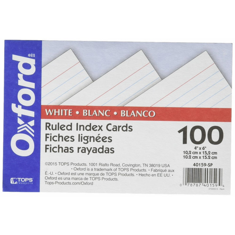 Oxford Ruled Index Cards, 4" x 6", White, 100 Per Pack (40159-SP)