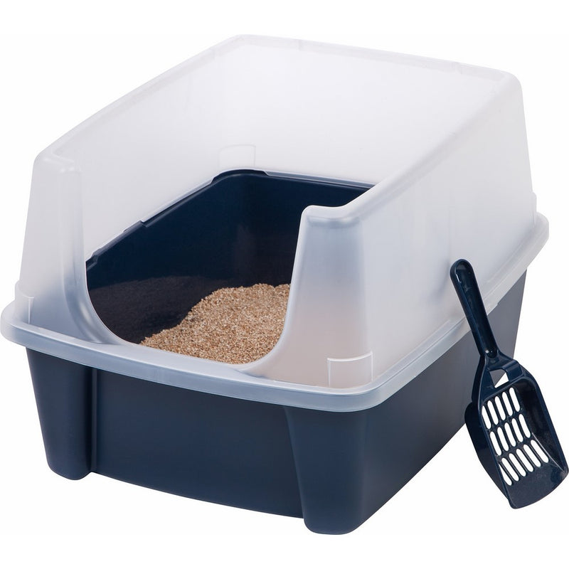 IRIS Open Top Cat Litter Box Kit with Shield and Scoop, Blue