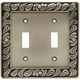 Franklin Brass 64039 Paisley Double Toggle Switch Wall Plate / Switch Plate / Cover, Brushed Satin Pewter