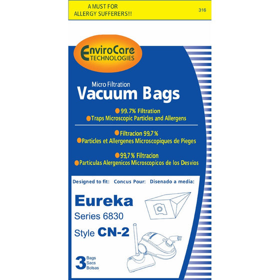 Eureka CN-2 Microfiltration Vacuum Bags, 3 Pack, Series 6830
