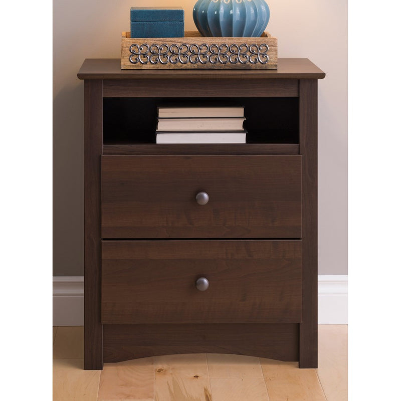 Prepac EDC-2428 Fremont 2 Drawer Nightstand with Open Shelf, Espresso, Tall