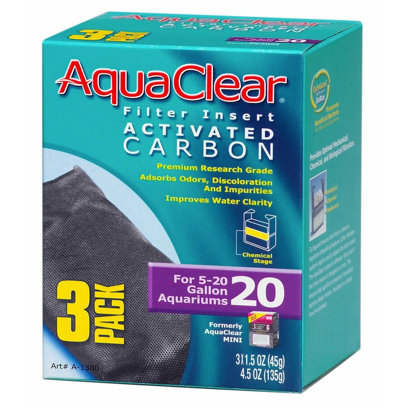 Aquaclear Activated Carbon Insert, 20-Gallon Aquariums, 3-Pack