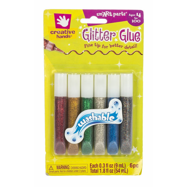 Creative Hands by Fibre-Craft – 6-Piece .3 Ounces Washable Glitter Glue Fine Tip Pens in Red, Gold, Green, Silver, Blue, and Rainbow – Arts and Crafts – For Ages 3 and Up