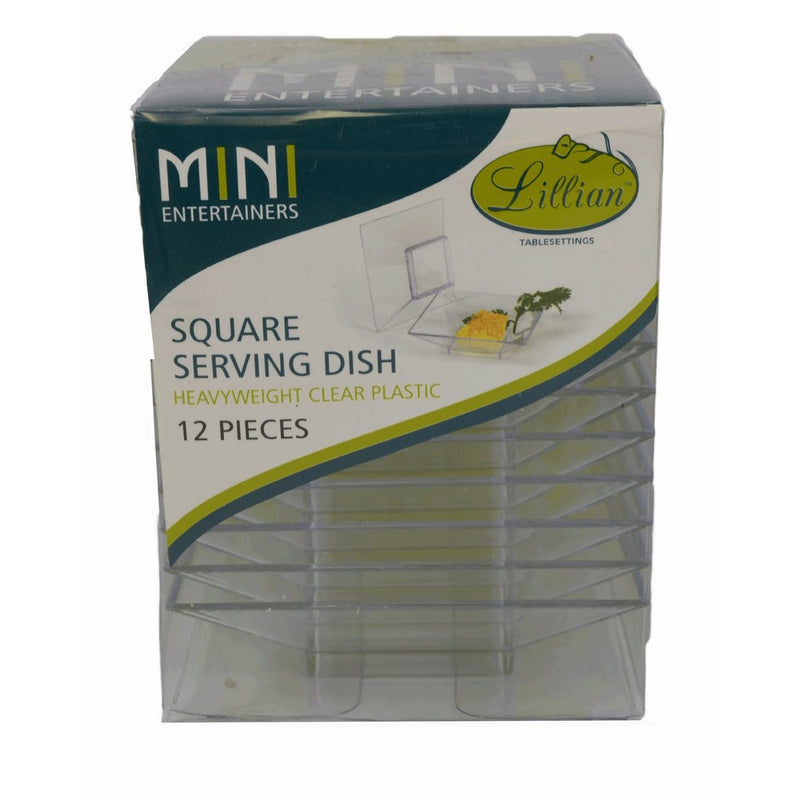 Lillian Mini Plastic Square Serving Dish, Clear, Pack of 12 dishes, Clear