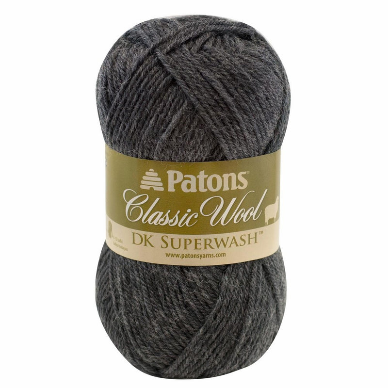 PatonsClassic Wool DK Yarn - (3) Light Gauge 100% Wool - 1.75 oz -Dark Grey-For Crochet, Knitting & Crafting