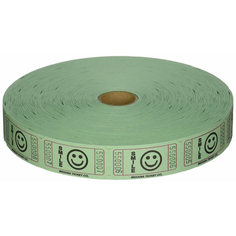 2000 Green Smile Single Roll Consecutively Numbered Raffle Tickets
