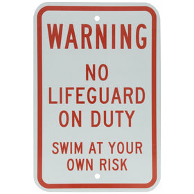 SmartSign 3M Engineer Grade Reflective Sign, Legend"Warning: No Lifeguard on Duty Swim at Own Risk", 18" high x 12" wide, Red on White