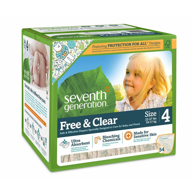 Seventh Generation Free and Clear Baby Diapers, Stage 4, 54 Count