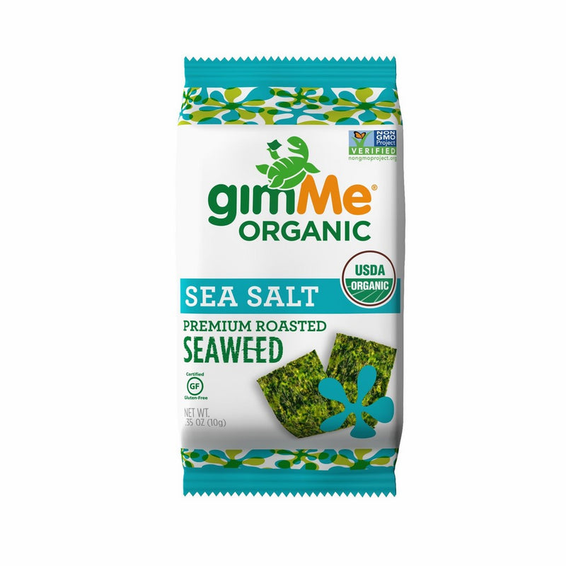 gimMe Snacks Organic Premium Roasted Seaweed Snacks, Sea Salt, 10 gram, 12 Count