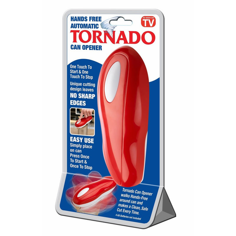 Tornado Can Opener - Hands Free, Automatic 1-Touch Smooth Edge with Built-In Retrieval Magnet - Great for Arthritis Sufferers - Red