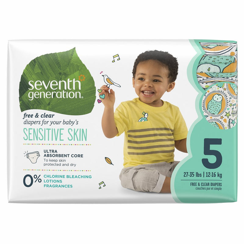 Seventh Generation Baby Diapers, Free & Clear for Sensitive Skin with Animal Prints, Size 5, 23 count (Packaging May Vary)