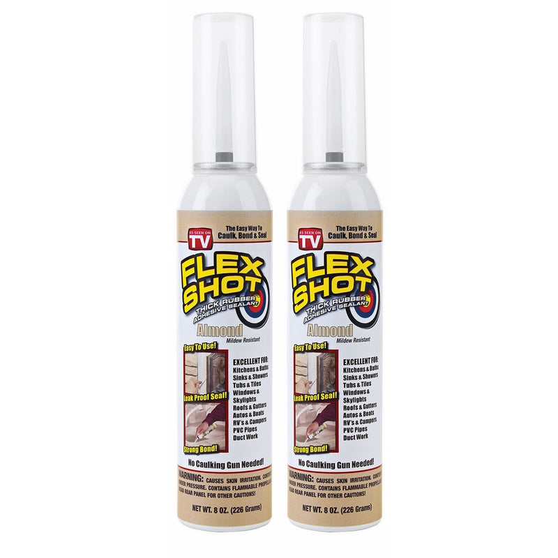 Flex Shot Rubber Adhesive Sealant Caulk, 8-oz, Almond (2 Pack)(Mildew Resistant)