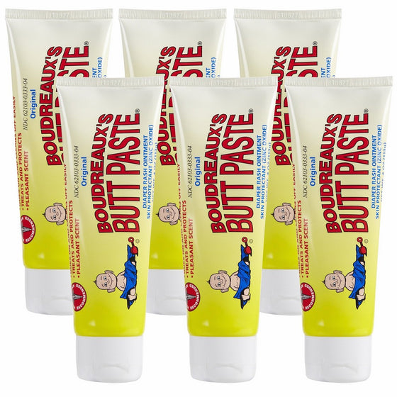 Boudreaux's Butt Paste, Diaper Rash Ointment, Tube 4 oz (Quantity of 6)