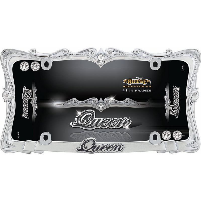 Cruiser Accessories 22630 Queen License Plate Frame, Chrome/Clear w/fastener caps