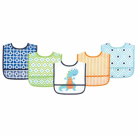 Luvable Friends Waterproof Bib, Blue Dino, 5 Count