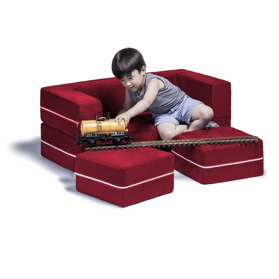 Jaxx Zipline Kids Modular Loveseat & Ottomans / Fold Out Lounger, Cherry