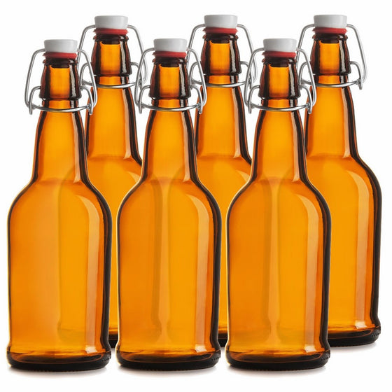 Chef's Star Easy Cap Beer Bottles, 16 oz, Pack of 6, Amber